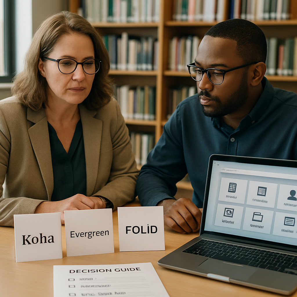 A librarian and IT specialist compare Koha, Evergreen, and FOLIO using a checklist for